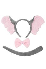 Olifant Haarband Oren Strik Staart Diadeem Set Grijs Roze Za, Ophalen of Verzenden, Nieuw, Carnaval, Accessoires