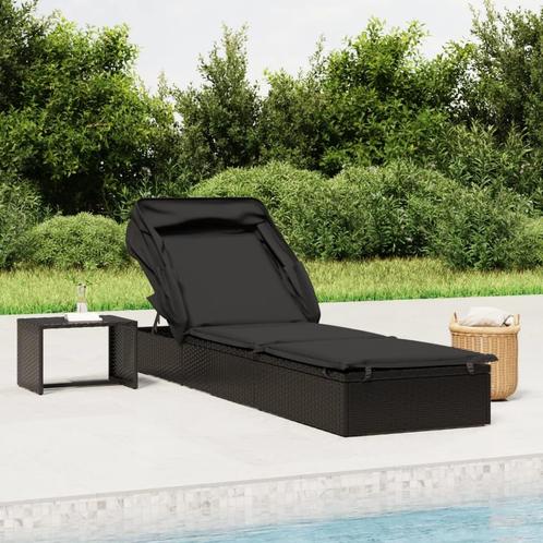 vidaXL Ligbed met inklapbaar dak 213x63x97 cm poly rattan, Tuin en Terras, Ligbedden, Nieuw, Verzenden