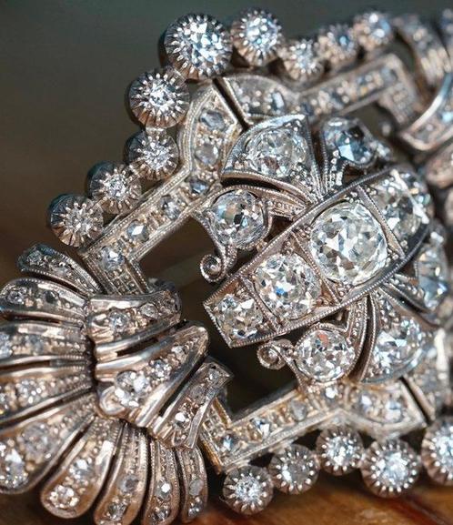 Broche - 19.2 kt. Geel goud, Zilver - 7.06ct. tw. Diamant, Sieraden, Tassen en Uiterlijk, Antieke sieraden