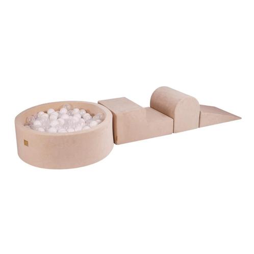 Foam blokken speelset met ballenbak van velvet stof in ecru, Kinderen en Baby's, Speelgoed | Educatief en Creatief, Nieuw, Ophalen of Verzenden
