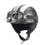 Vintage zwart - zilver leren pothelm, Motoren, Kleding | Motorhelmen, Verzenden, Nieuw met kaartje