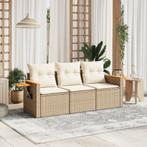 vidaXL 3-delige Loungeset met kussens poly rattan beige, Verzenden, Nieuw, Rotan, Loungeset