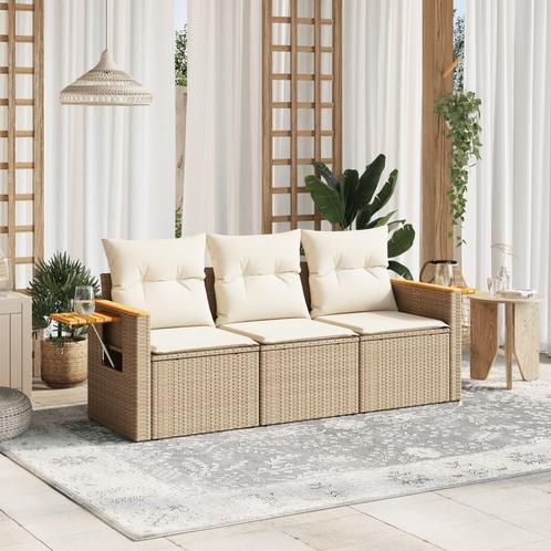 vidaXL 3-delige Loungeset met kussens poly rattan beige, Tuin en Terras, Tuinsets en Loungesets, Loungeset, Nieuw, Rotan, Verzenden