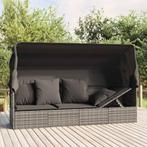 vidaXL Loungebed met luifel en kussens poly rattan grijs, Tuin en Terras, Ligbedden, Verzenden, Nieuw