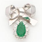 Hanger - 18 karaat Witgoud Diamant - Smaragd