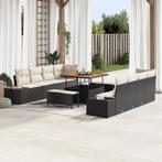vidaXL 11-delige tuinbankset met kussens zwart poly riet, Tuin en Terras, Verzenden, Nieuw, Rotan