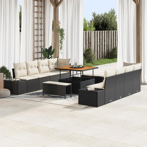 vidaXL 11-delige tuinbankset met kussens zwart poly riet, Tuin en Terras, Tuinsets en Loungesets, Nieuw, Rotan, Verzenden