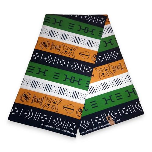 Afrikaanse Groene Bogolan Symbols / Mud cloth print stof - T, Hobby en Vrije tijd, Stoffen en Lappen, Nieuw, Ophalen of Verzenden
