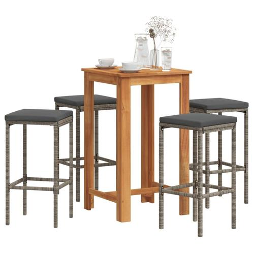 vidaXL 5-delige Tuinbarset massief acaciahout en poly rattan, Tuin en Terras, Tuinsets en Loungesets, Nieuw, 4 zitplaatsen, Rotan