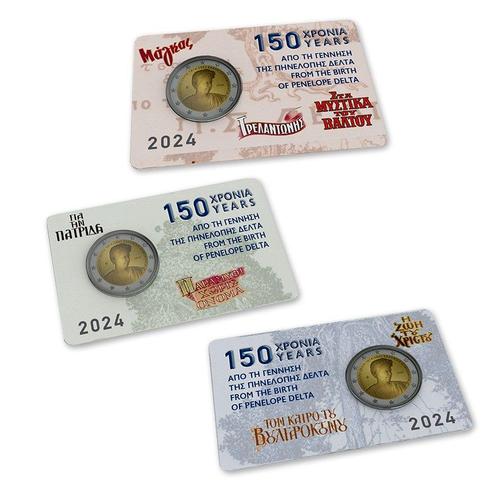 Griekenland 3 x 2 Euro Penelope Delta 2024 Coincard Set, Postzegels en Munten, Munten | Europa | Euromunten, Verzenden