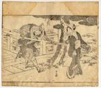Samouraï en Geisha - originele houtsnede Hokusai Manga -, Antiek en Kunst
