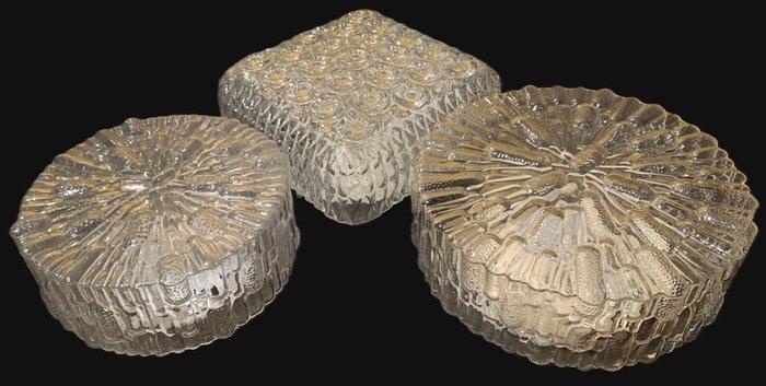 Lamp - glas, metaal - Drie vintage plafondlampen, Antiek en Kunst, Kunst | Designobjecten