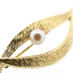 Gouden broche als veer met parel (veer broche) (veer broche), Sieraden, Tassen en Uiterlijk, Broches, Gebruikt, Overige kleuren