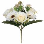 Boeketje roos, gerbera en succulent 33cm rose and bush ivory, Ophalen of Verzenden, Nieuw