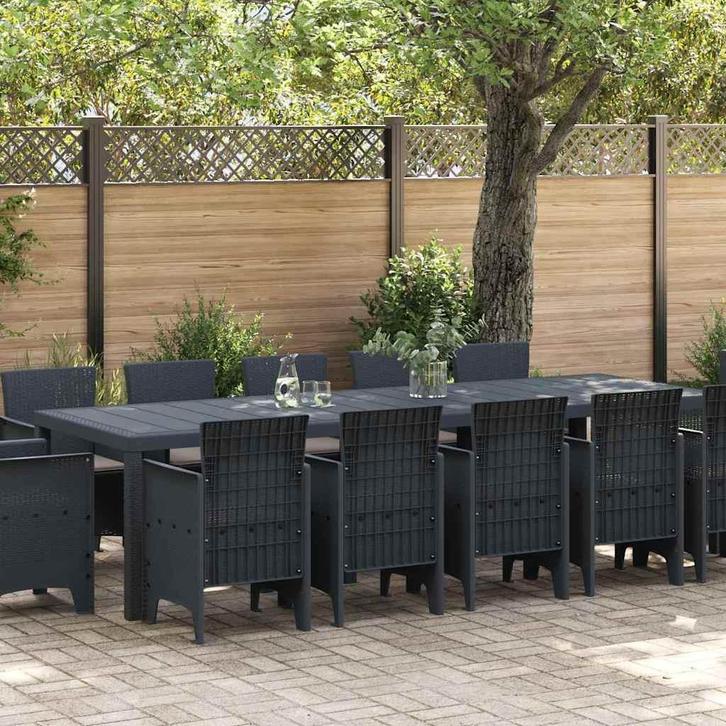 vidaXL Tuin Eet Set met Kussens 13 pcs Antraciet Synthetisch, Tuin en Terras, Tuinsets en Loungesets, Nieuw, Textileen, Verzenden