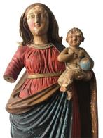 sculptuur, Madonna con bambino - 52 cm - Polychroom hout -, Antiek en Kunst