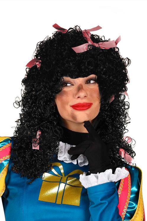 Pietenpruik luxe zwart met roze strikjes, Diversen, Sinterklaas, Verzenden