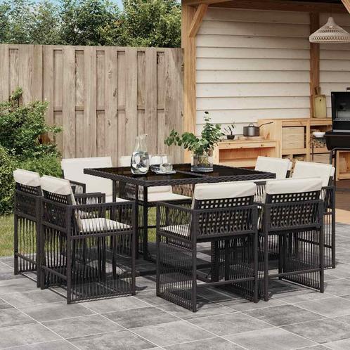 vidaXL 9-delige Tuinset poly rattan zwart, Tuin en Terras, Tuinsets en Loungesets, Tuinset, Nieuw, Rotan, Verzenden