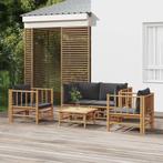 vidaXL 5-delige Loungeset met kussens bamboe donkergrijs, Tuin en Terras, Verzenden, Nieuw, Hout, Loungeset