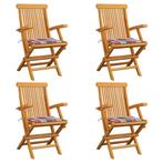 vidaXL Tuinstoelen 4 st met rood geruite kussens massief, Verzenden, Nieuw, Teakhout