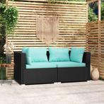 vidaXL Tweezitsbank met kussens poly rattan zwart, Tuin en Terras, Verzenden, Nieuw, Rotan