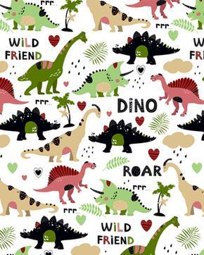 Poplin Katoen Satijnbinding Dino Roar, Hobby en Vrije tijd, Stoffen en Lappen, Overige kleuren, Nieuw