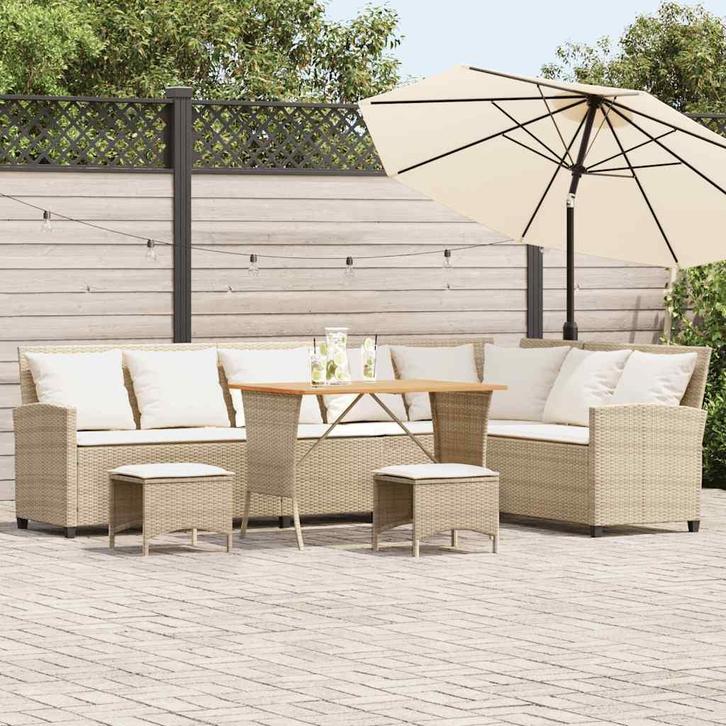 vidaXL 4-delige Tuinbankstel met kussens L-vormig beige poly, Tuin en Terras, Tuinsets en Loungesets, Nieuw, Meer dan 8 zitplaatsen