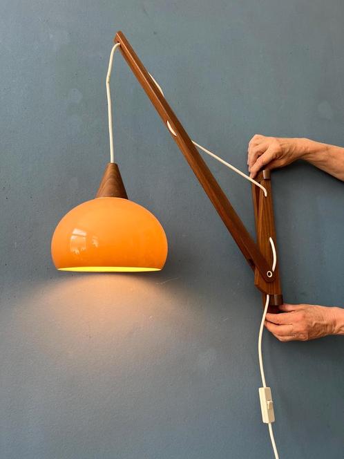 Danish Teak Wood Fishing Rod Wall Lamp with Plexiglass, Huis en Inrichting, Lampen | Wandlampen, Ophalen of Verzenden
