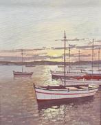 Javier Torregassa (1954) - Atardecer en el puerto, Antiek en Kunst