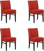 Set van 4 Rode leren landelijke eetkamerstoelen - Toledo Lee, Overige kleuren, Nieuw, Leer, Ophalen of Verzenden