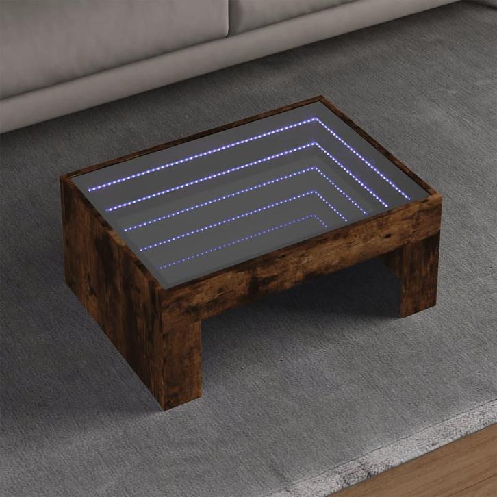 vidaXL Salontafel met Infinity LED 70x50x30 cm gerookt, Huis en Inrichting, Tafels | Salontafels, 50 tot 100 cm, Nieuw, Overige houtsoorten