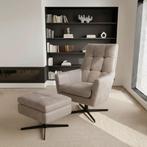 Leren draaifauteuil Central - met hocker - Kenia Lightgrey, Huis en Inrichting, Fauteuils, Nieuw, Ophalen of Verzenden, 75 tot 100 cm