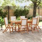vidaXL 7-delige Tuinset massief acaciahout en textileen, Tuin en Terras, Tuinsets en Loungesets, 6 zitplaatsen, Nieuw, Tuinset