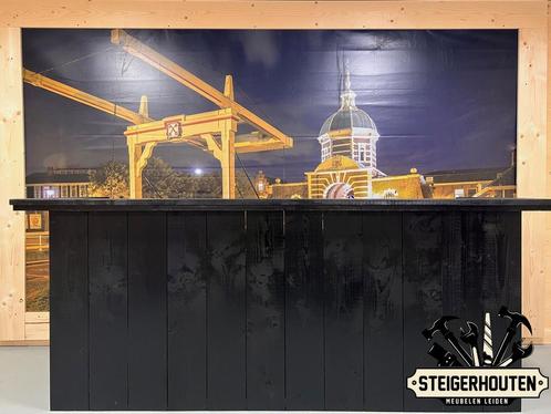 Steigerhouten Bar - Balie - Toonbank ZWART, Huis en Inrichting, Barren, Nieuw, Inclusief barstoelen, Ophalen