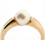 Gouden ring met parel en diamanten | 0,04 ct. (parel ring), Sieraden, Tassen en Uiterlijk, Gebruikt, Overige kleuren, Ophalen of Verzenden
