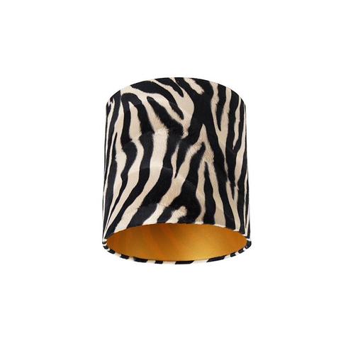 Velours lampenkap zebra dessin 25/25/25 gouden binnenkant, Huis en Inrichting, Lampen | Lampenkappen, Minder dan 25 cm, Overige vormen