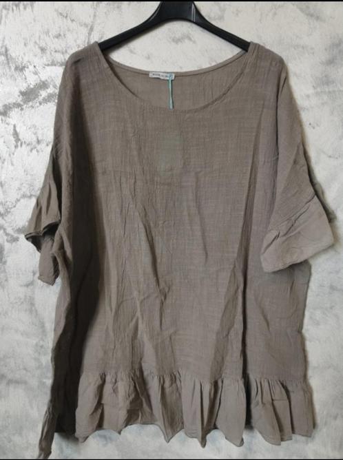 Linnen brede top kleur MODDER BRUIN, met katoen volant maat, Kleding | Dames, T-shirts