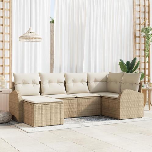 vidaXL 6-delige tuinset met kussens in beige poly rattan, Tuin en Terras, Tuinsets en Loungesets, Tuinset, Nieuw, Rotan, Verzenden