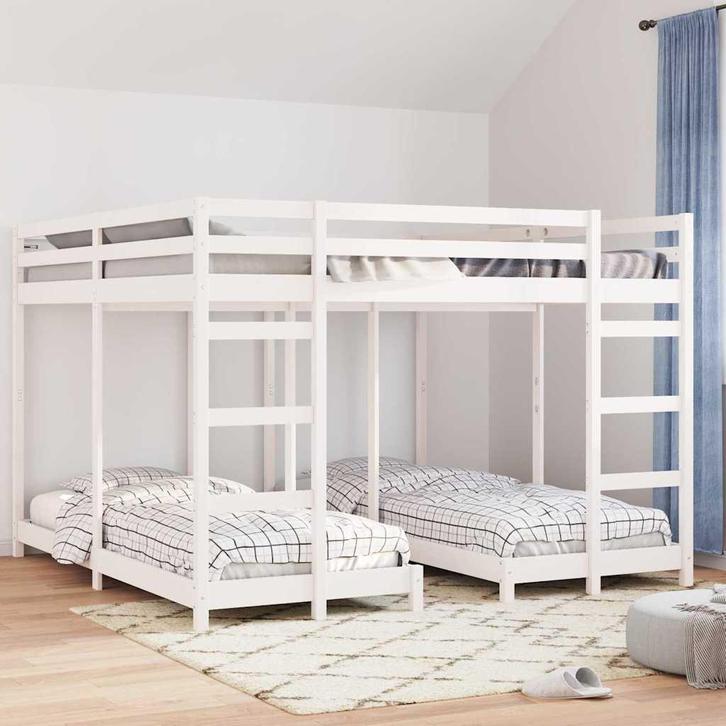 vidaXL Drie-hoog Bunk Bed Frame Wit 200 x 200 cm Massief, Huis en Inrichting, Slaapkamer | Bedden, Wit, Nieuw, Hout, Verzenden
