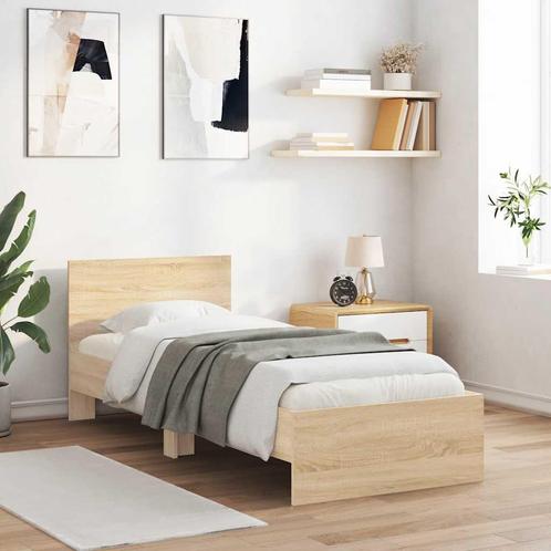 vidaXL Bedframe met hoofdbord zonder matras sonoma eiken, Huis en Inrichting, Slaapkamer | Bedden, 90 cm, 190 cm of minder, Bruin