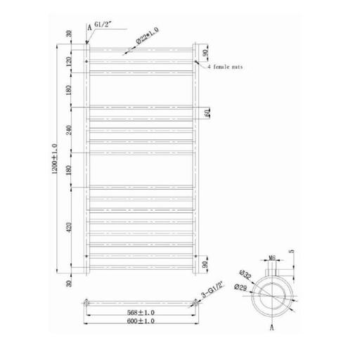 EH Design Radiator Athena Met Digitale Thermosstaat 60x120, Doe-het-zelf en Verbouw, Sanitair, Ophalen of Verzenden