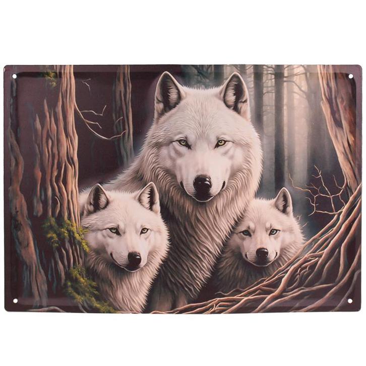 Metalen Bord reliëf - Witte Wolven - 40,5x28cm NIEUW, Huis en Inrichting, Woonaccessoires | Tekstborden en Spreuken, Nieuw, Ophalen of Verzenden