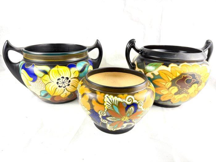 Gouda Holland - Vaas - Keramiek - Set van 3 Dutch Art Deco, Antiek en Kunst, Kunst | Designobjecten