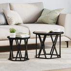 vidaXL Nesting Bijzettafels 2 stuks Zwart Eikenhout, Verzenden, Rond, Nieuw, 50 tot 100 cm