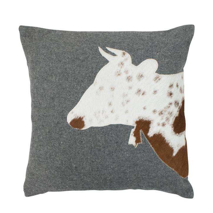 wol grijs kussen koe kop 45x45cm, Huis en Inrichting, Woonaccessoires | Overige, Verzenden