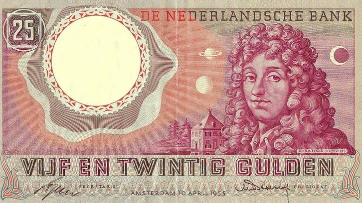Bankbiljet 25 gulden 1955 Huygens Zeer Fraai, Postzegels en Munten, Bankbiljetten | Nederland, Verzenden