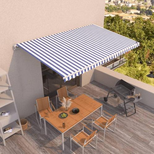 vidaXL Luifel handmatig uittrekbaar 500x350 cm blauw en wit, Tuin en Terras, Zonneschermen, Nieuw, Verzenden