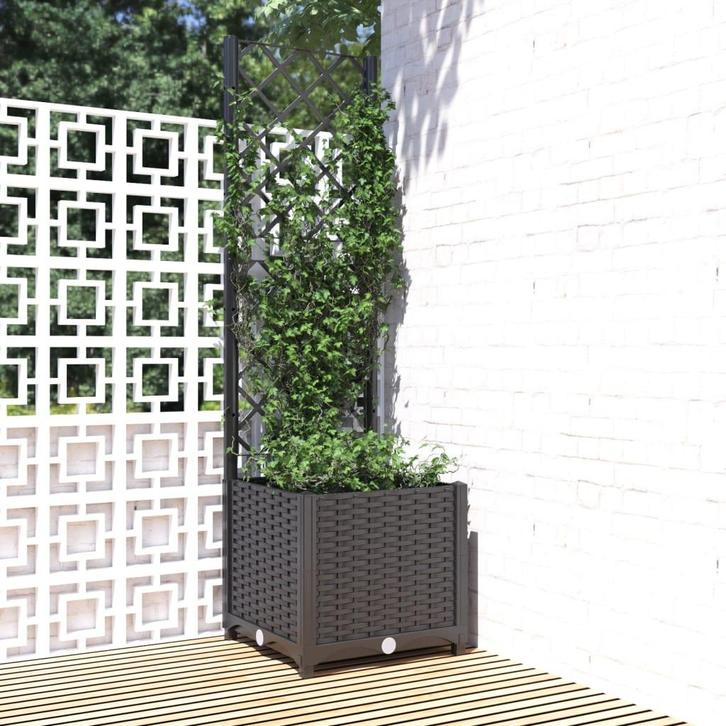vidaXL Plantenbak met trellis zwart 40x40x136 cm PP, Tuin en Terras, Bloembakken en Plantenbakken, Minder dan 60 cm, Nieuw, Kunststof