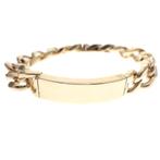 9 Karaat gourmetschakel armband met graveerplaatje, Ophalen of Verzenden, Gebruikt, Overige kleuren, Goud