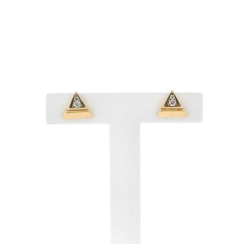 Gouden driehoek oorstekers met zirconia stenen (oorbellen), Sieraden, Tassen en Uiterlijk, Oorbellen, Overige kleuren, Gebruikt